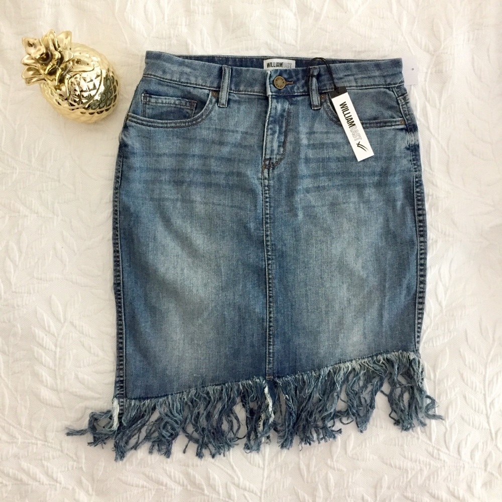 NWT WIlliam Rast Denim Fringe Skirt